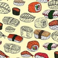 Sushi and rolls pattern isolated on white background vector