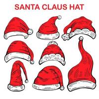 Santa hats doodles in sketch style vector