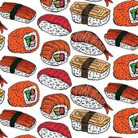 Sushi and rolls pattern isolated on white background vector
