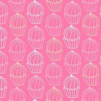 Seamless pattern with different cupcakes on a white background. Sweet pastries decorated with hearts, cherry, flower and star. vector