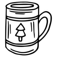 taza de bebida de navidad dibujada a mano. bebida de invierno con crema batida y piruleta. tarjeta de Navidad. garabatos Ilustración vectorial sobre fondo blanco vector