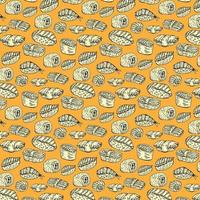 Sushi and rolls pattern isolated on white background vector