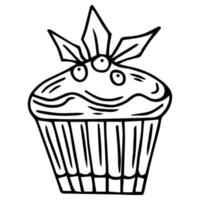 tarjeta de felicitación intage con cupcake dulce de navidad o muffin con crema y decoración. ilustración vectorial de año nuevo. vector