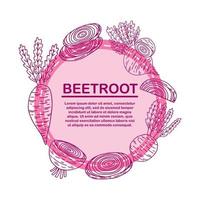 Round frame, bright purple ripe beetroot, root crop, copy space, vector illustration in cartoon style on a white background