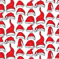 Pattern with different Christmas hats. Red Santa cap for textile print or wrapping paper. vector