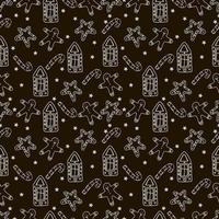 Vector hand drawn Christmas seamless pattern. Black and white background.