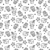 Vector hand drawn Christmas seamless pattern. Black and white background.