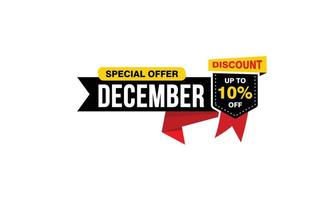 10 Percent december discount offer, clearance, promotion banner layout with sticker style. vector