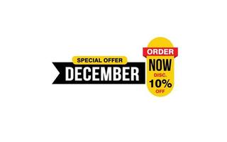 10 Percent december discount offer, clearance, promotion banner layout with sticker style. vector