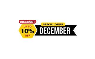 10 Percent december discount offer, clearance, promotion banner layout with sticker style. vector