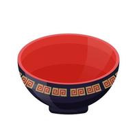 Empty bowl with asian ornaments in black and red colors. Japanese style. Utensils for a traditional dish. Colorful vector illustration isolated on white background.