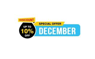 10 Percent december discount offer, clearance, promotion banner layout with sticker style. vector