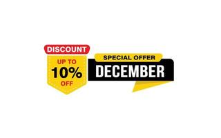 10 Percent december discount offer, clearance, promotion banner layout with sticker style.