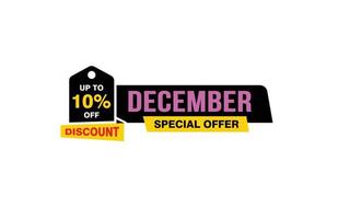 10 Percent december discount offer, clearance, promotion banner layout with sticker style. vector