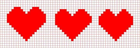 grupo de tres icono de forma de corazón. estilo de píxel vector