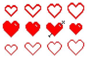 Heart shape icon set pixel style vector