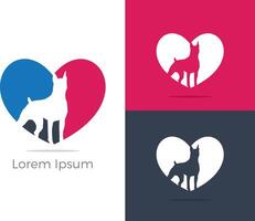 diseño de logotipo de perro, centro de cuidado de mascotas, ilustración de perro en casa, iconos de vector de hospital de animales.