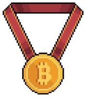 Pixel art bitcoin medal vector icon for 8bit game on white background