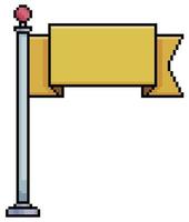 Pixel art flagpole with yellow flag vector icon for 8bit game on white background