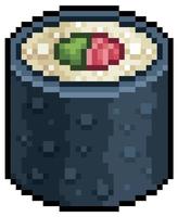 pixel art tekka maki hosomaki sushi icono de vector de comida japonesa para juego de 8 bits sobre fondo blanco