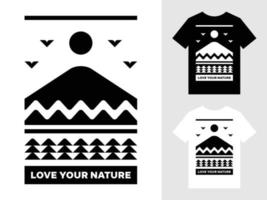 ama tu diseño de camiseta con el logotipo del paisaje de montaña de la naturaleza vector