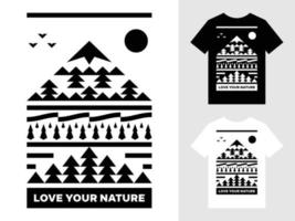 ama tu diseño de camiseta con el logotipo del paisaje de montaña de la naturaleza vector