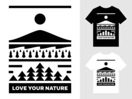 ama tu diseño de camiseta con el logotipo del paisaje de montaña de la naturaleza vector