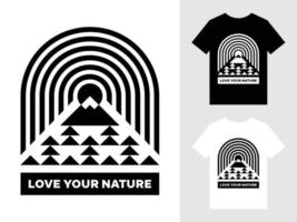 ama tu diseño de camiseta con el logotipo del paisaje de montaña de la naturaleza vector