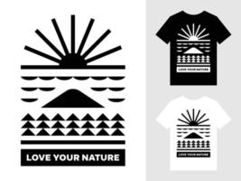 ama tu diseño de camiseta con el logotipo del paisaje de montaña de la naturaleza vector