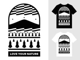 ama tu diseño de camiseta con el logotipo del paisaje de montaña de la naturaleza vector