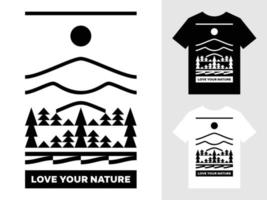 ama tu diseño de camiseta con el logotipo del paisaje de montaña de la naturaleza vector