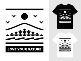 ama tu diseño de camiseta con el logotipo del paisaje de montaña de la naturaleza vector