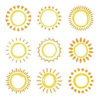 Set of doodle suns sketch, hand drawn style vector