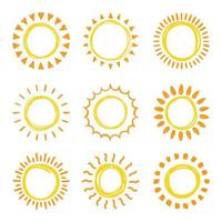 Set of doodle suns sketch, hand drawn style vector