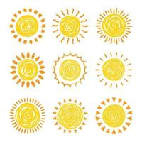 Set of doodle suns sketch, hand drawn style vector