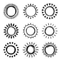 Set of doodle suns sketch, hand drawn style vector