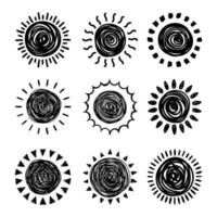 Set of doodle suns sketch, hand drawn style vector