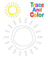 Sun tracing worksheet for kids vector