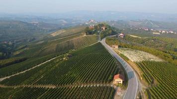 Grinzane Cavour Castle and Vineyard in Langhe, Piedmont Italy aerial view video