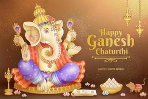 Happy Ganesh Chaturthi design with god Ganesha holding ritual implement vector