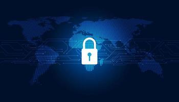 fondo abstracto concepto digital mapa del mundo candado ciberseguridad antivirus malware protección contra espías seguridad contra robo cibernético sobre un fondo azul-negro vector
