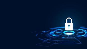 Abstract background digital concept circle padlock cybersecurity anti virus malware spy protection cyber theft security On a blue-black background