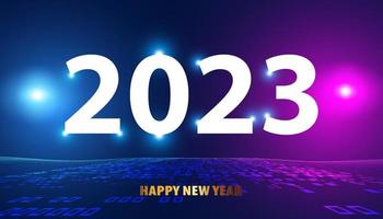 resumen feliz año nuevo 2023 círculo luz red digital sobre fondo azul digital futurista moderno espacio de alta tecnología vector