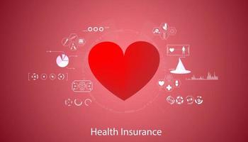 Interfaz y símbolos de iconos de atención médica de salud abstracta tratamiento de atención médica y tratamiento de concepto de corazón o seguro de salud vector