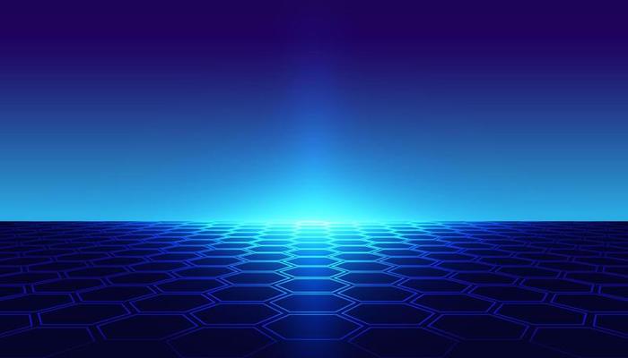 abstract Backgrounds hexagon horizon blue 80's 90's retro Vector virtual world game virtual reality in cinema or future