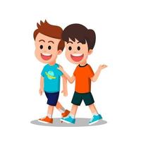 two kids talking while walking together vector