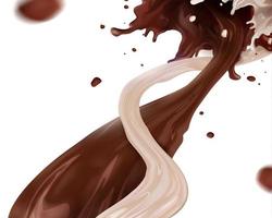 Chocolate splashing sauce with milk in 3d illustration on white background vector