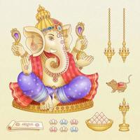 Ganesh Chaturthi festival symbol collections on beige background vector