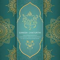 Ganesh chaturthi design with golden line style Ganesha on turquoise background