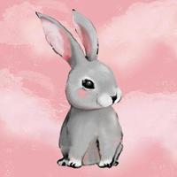 Grey fluffy cute rabbit on pink water color texture background vector